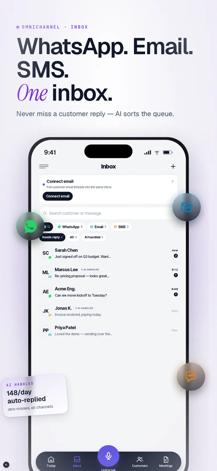 WhatsApp, email and SMS in one inbox